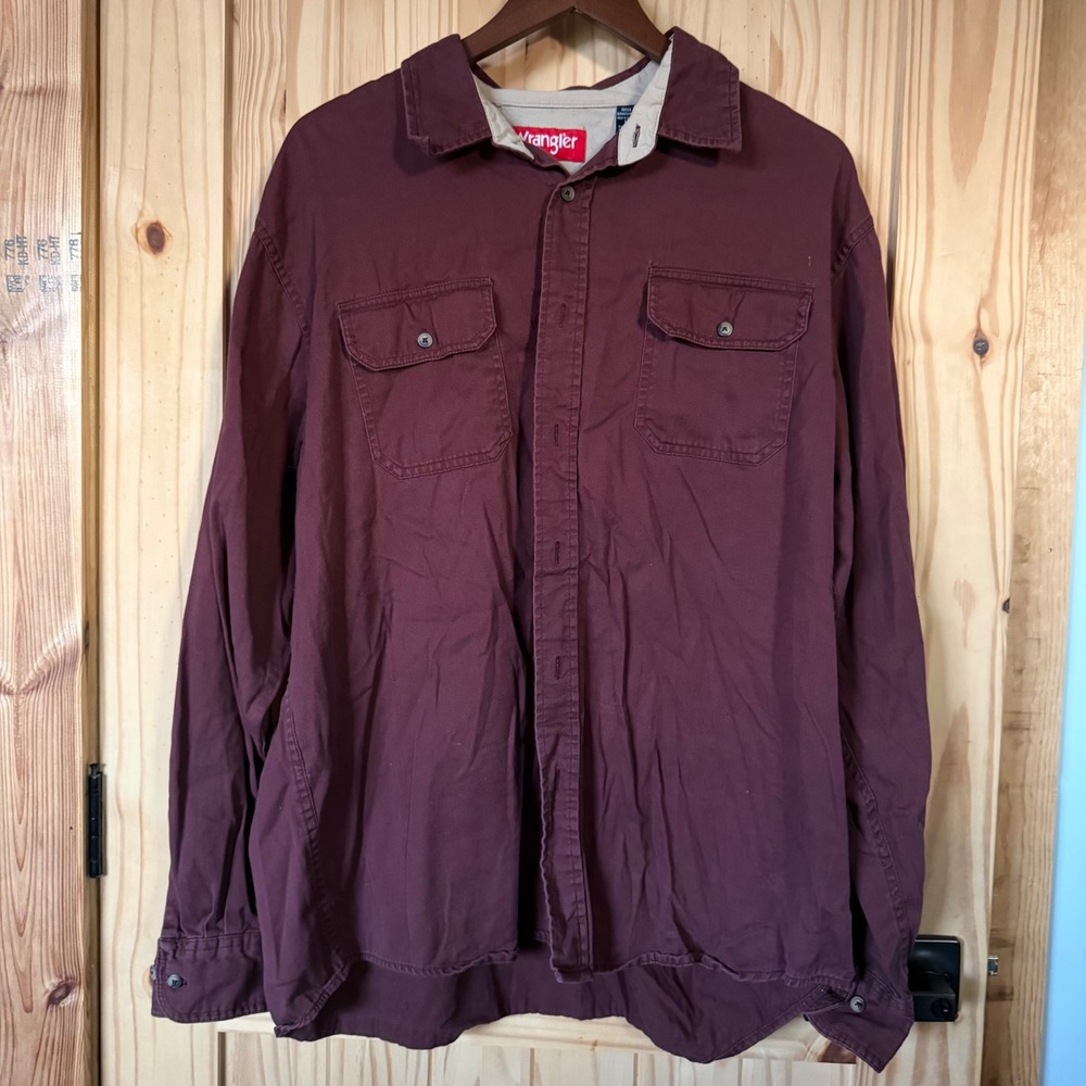 Wrangler Mens XL Burgundy Maroon Long Sleeve Button Down Cotton Shirt HLB1WMX